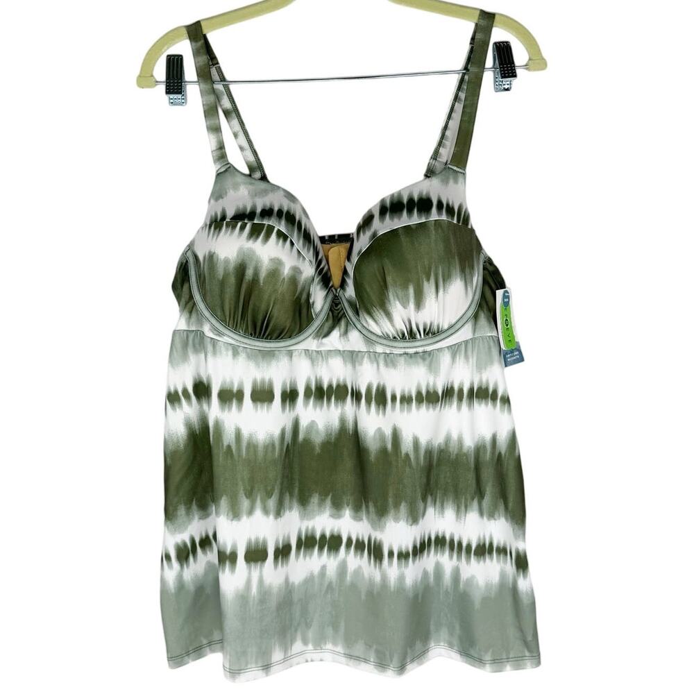 Swim by Cacique Green Tie Dye Lightly Lined Balconette Tankini Swim Top Sz 36DD